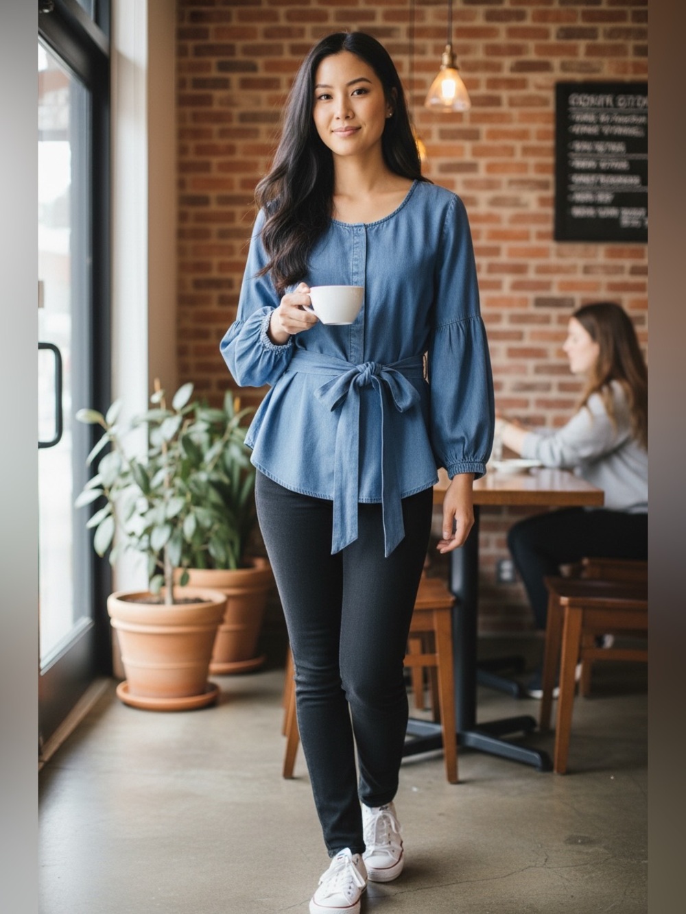 Banana Republic Chambray Button Down Top Self Tie at Waist